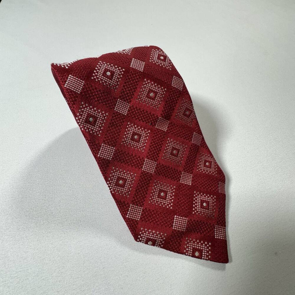 Valentino Red Silk Necktie Men Geometric Diamond Print Made in Italy Designer
